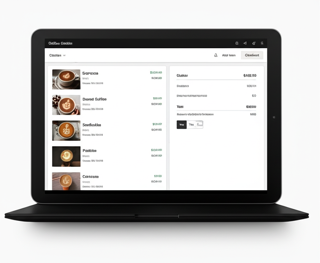 Kopi POS Dashboard showing order management interface with menu items, customer orders, and payment processing features